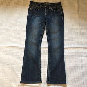 Warehouse One Premium Jeans Womens 29 Boot Cut Mid Rise Rhinestone Pocket Flaps